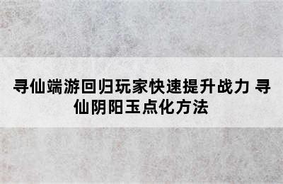 寻仙端游回归玩家快速提升战力 寻仙阴阳玉点化方法